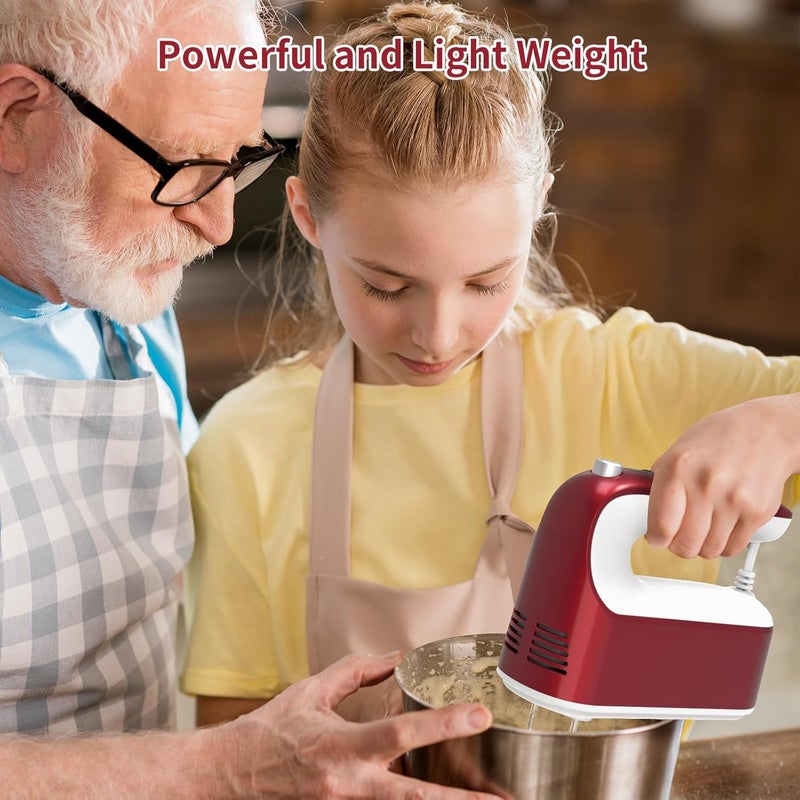 Yomelo 9-Speed Digital Hand Mixer Electric, 400W Powerful DC Motor, Hand Mixer Electric Handheld with Snap-On Storage Case, 5 Stainless Steel Accessories, Beaters, Dough Hooks, Whisk(Red/White) - Image 3